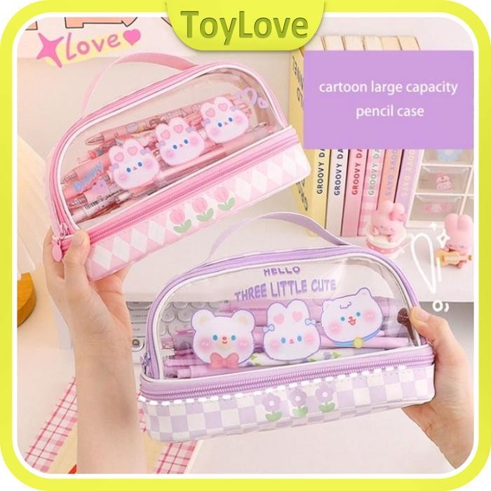 

Kotak Pensil Bahan PVC Transparan Baru/Tas Alat Tulis Kapasitas Besar dengan Resleting/Tempat Pensil