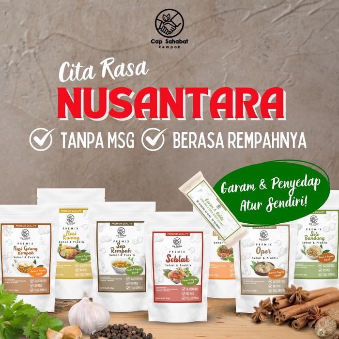 

Premium Cap Sahabat Premix Nusantara NO MSG Seblak Soto Nasi Kuning Opor Nasi Goreng Sop
