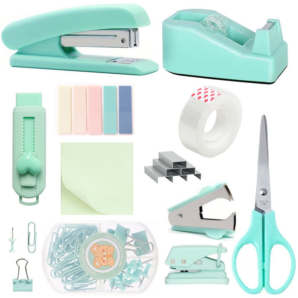 

Set Alat Kantor Warna Pastel - Stapler, Gunting, Lem, Pembuka Staples & Isi Staples - Hijau/ Ungu/ Pink - Packing Kotak Pesawat |FAOEN62N|