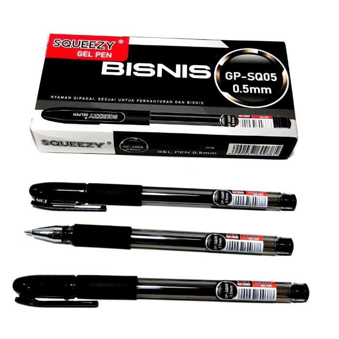 

New Harga Grosir ( 1kotak/12pcs) Pulpen Gel Pen 0.5mm BISNIS GP-SQ05 SQUEEZY (HITAM)