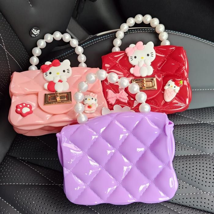 

Tas Selempang Jelly Mini Sanrio Hello Kitty Selempang Anak Mutiara Sticker Karakter Hello Kitty