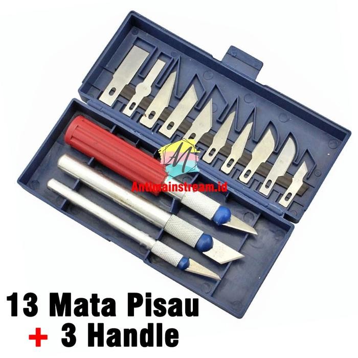 

New 13 in 1 Set Pisau Cutter Alat Ukir Seni 13 Mata Pisau dan 3 Handle