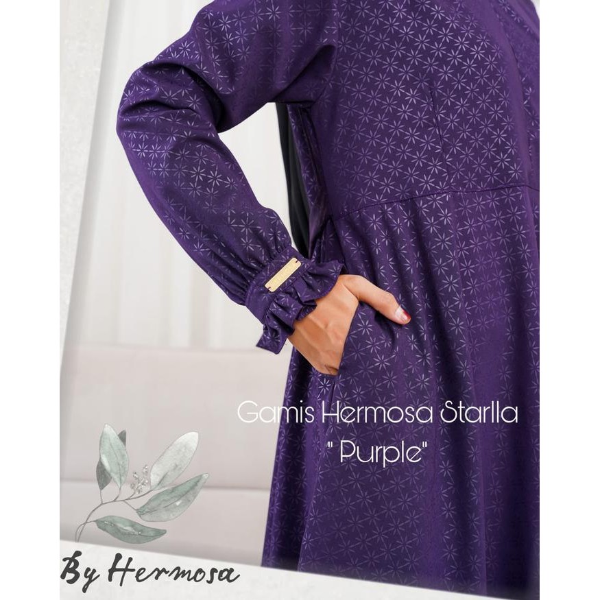 (Hermosa)Gamis embos wolfis motif starla ungu tua-gamis ungu tua premium bahan wolfis embos busui