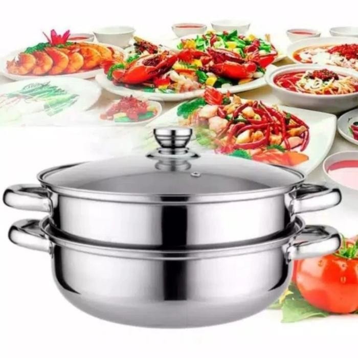 Panci Kukus 2 Tingkat/Panci Steamer 2 Tingkat/Panci Pengukus 2 Tingkat/Panci Kukusan 2 Tingkat Bahan
