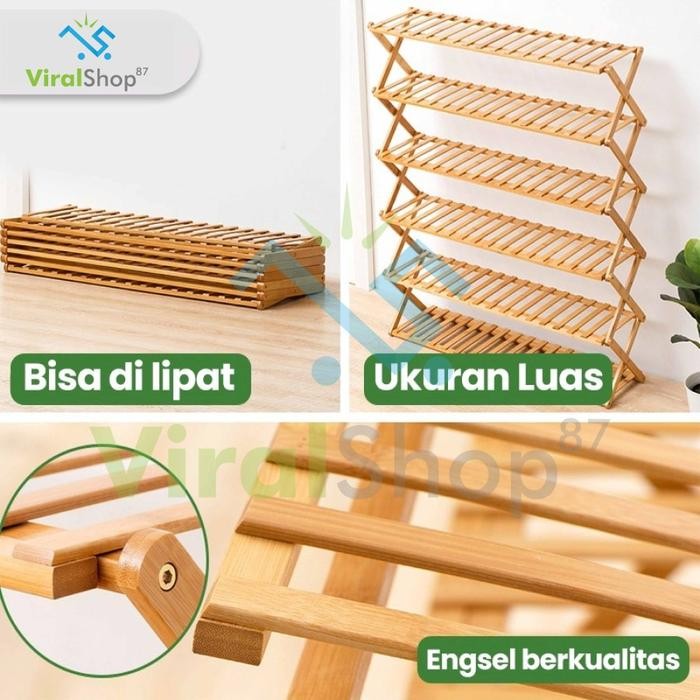 Tempat Rak Sepatu Susun Kayu Lipat Zigzag Rak Minimalis