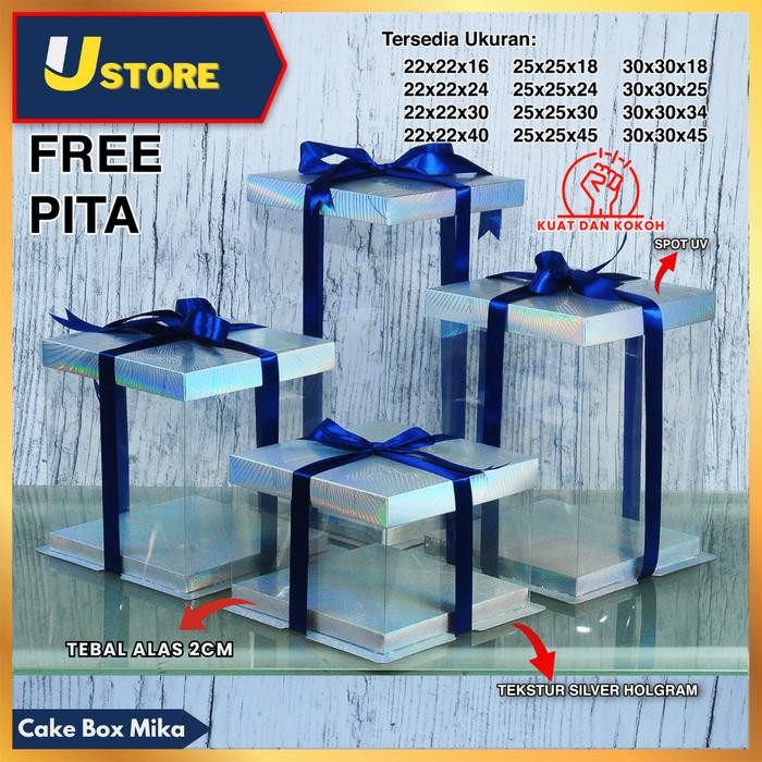 Cake Box Mika Dus Kue Kotak Kue Transparant 30x30 cm Kotak Kado Gift Box kotak Hantaran Mika PET