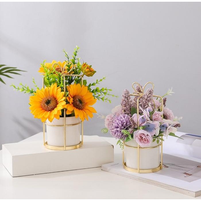 Arya Potted Flower / Pot Vas Putih Keramik Bunga Artificial Mewah Unik