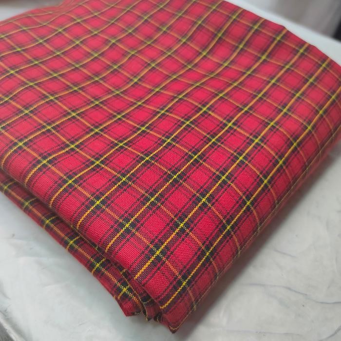 Master Tailor - Bahan Kain Seragam Kotak Merah Garis Kuning Yard Gulungan
