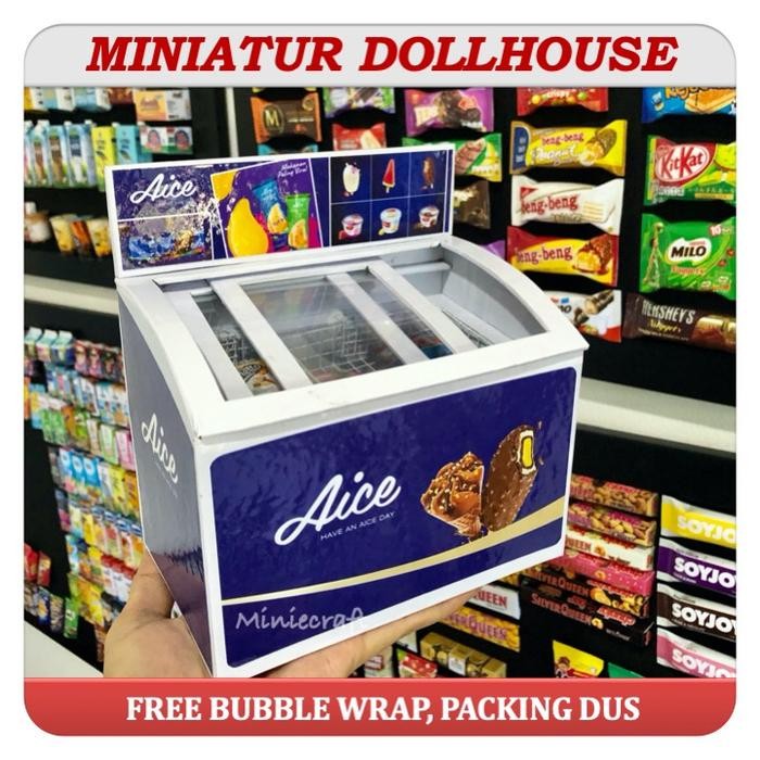 PAKET HEMAT NIATUR FREEZER ICE CREAM & 12 PCS DOLLHOUSE ICE CREAM WALLS , AICE, CAMPINA