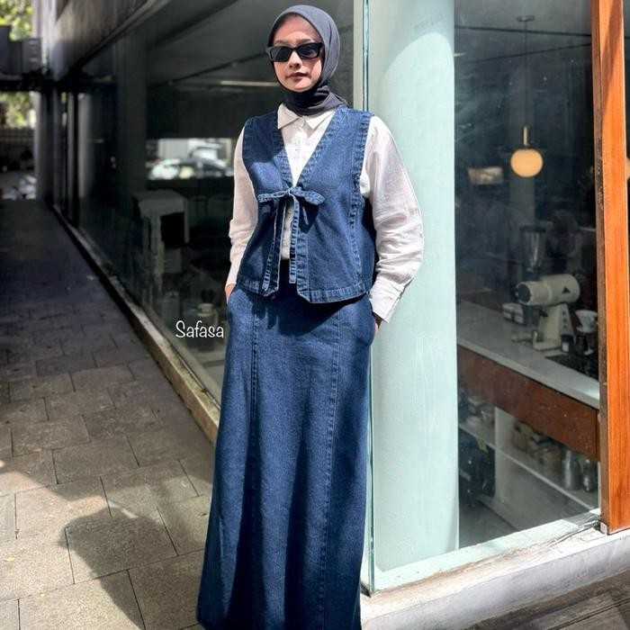 Faya Set Denim VEST + SKIRT Rompi + Rok Vest Rok Denim Vest Denim Rok Denim Vest Denim Wanita Rok