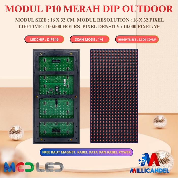 qez7- Panel Modul Module Led P10 Running Text Dip Merah Outdoor