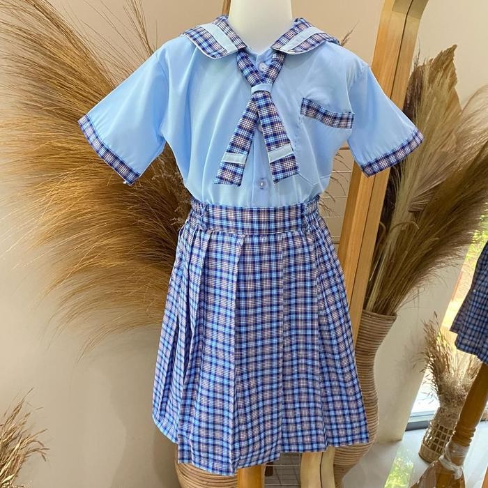 ASLI IVC - SERAGAM SEKOLAH TK ANAK MOTIF BIRU KOTAK - BISA READY STOCK