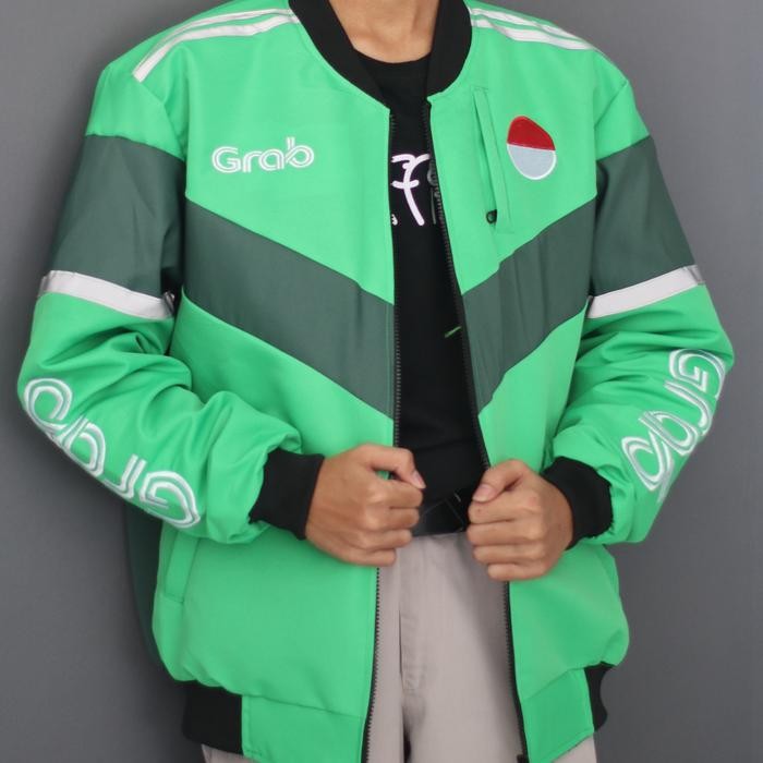 Jaket Bomber Bolak Balik Grab Gojek Full Bordir / Jaket Ojol / Jaket Driver Pria Semi Casual