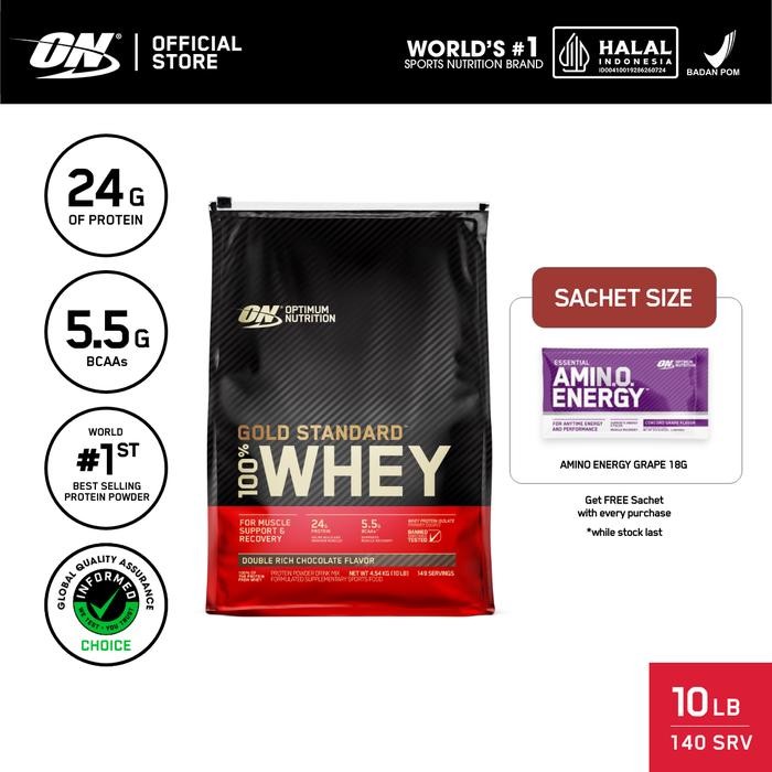 Optimum Nutrition Gold Standard 100% Whey 10 lbs + Amino Energy Sachet - Susu Protein / Powder /