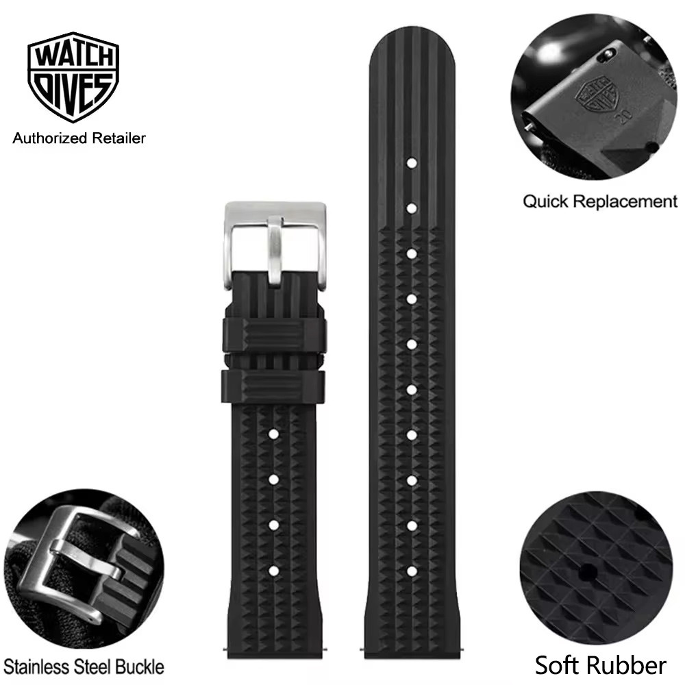 IMPORT Watchdives 22mm Soft Rubber Waffle Strap Bracelets Universal Mens Diver Rubber Waterproof