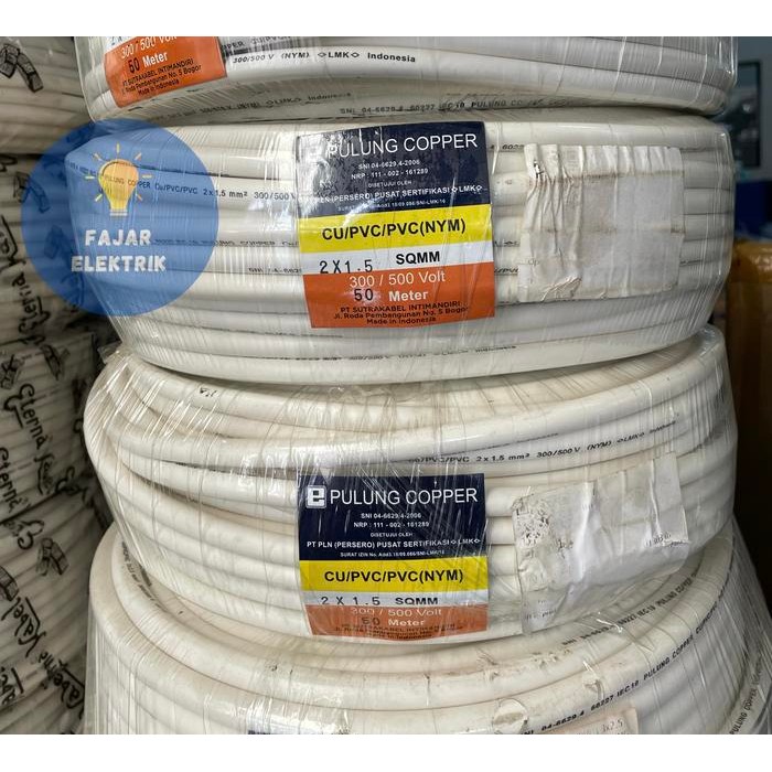 Kabel Pulung Nym 2X1,5 Tembaga/Kawat 1 Roll/ 50 Meter