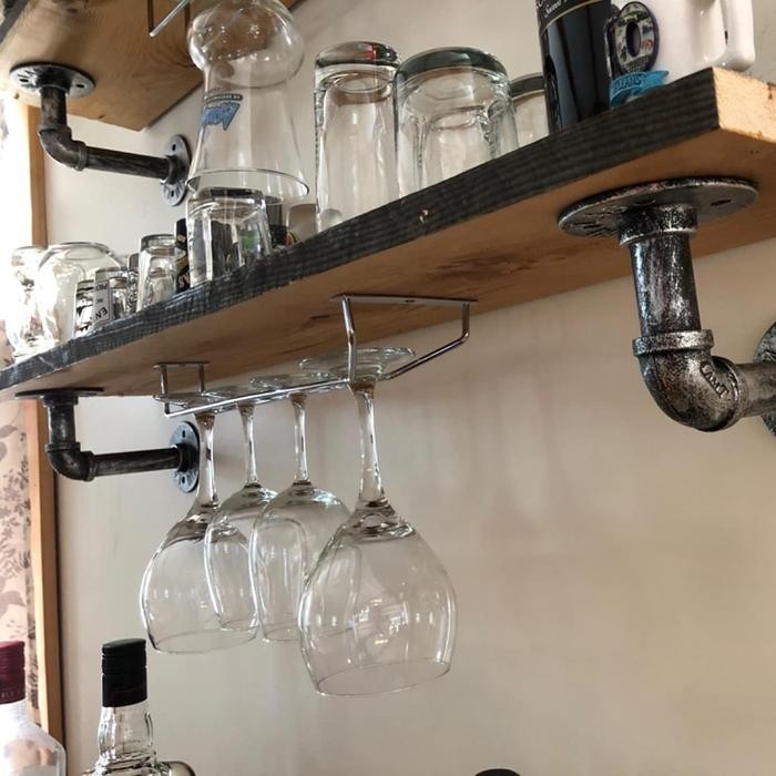 Gantungan Gelas Wine Dapur Mini Bar 1 Baris Rak Gelas Gantungan