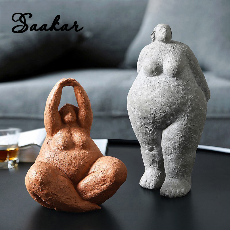 SAAKAR Resin Fat Lady Statues Modern Character Figurines for Interior Decorative Yoga Figures Sculpt