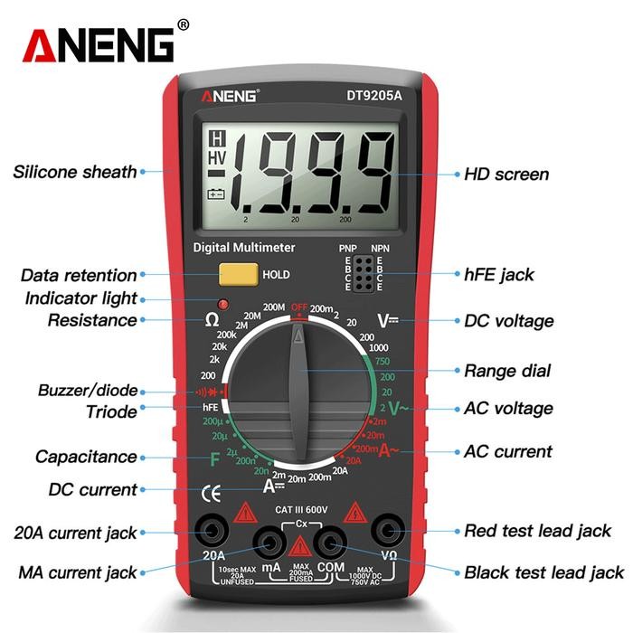 3b8e- Aneng Dt9205A-3 Digital Multimeter Hfe Transistor Buzzer Original