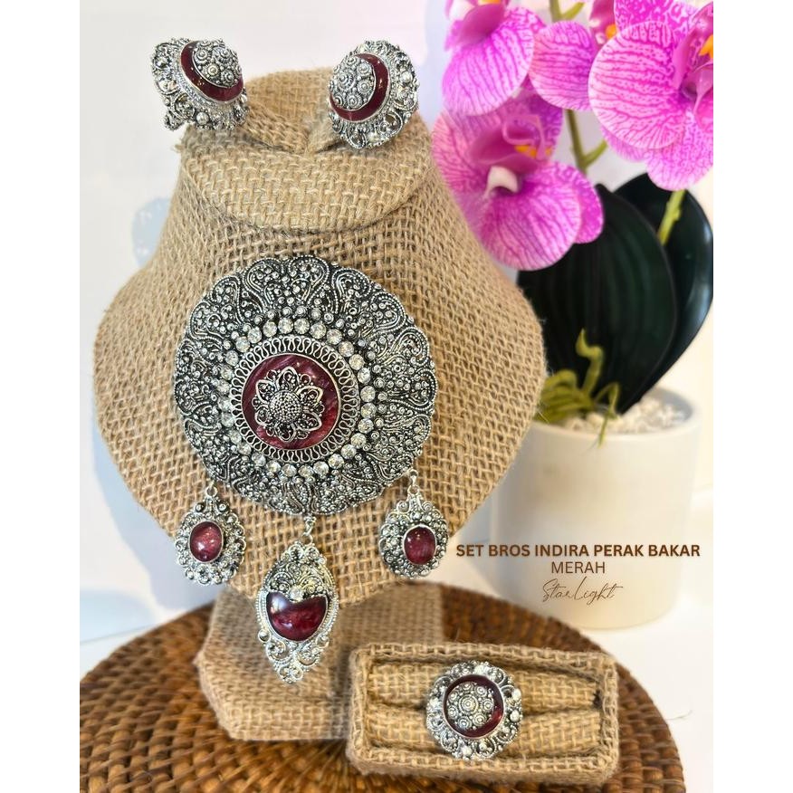 DISKON Starlight Bali SET BROS INDIRA PERAK BAKAR anting, cincin, bros aksess wanita alpaka bali