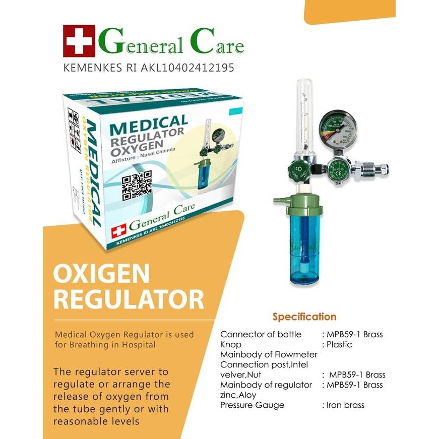 KirimInstan- Regulator Oksigen Manometer Tabung Oksigen Medical Oxygen Regulator