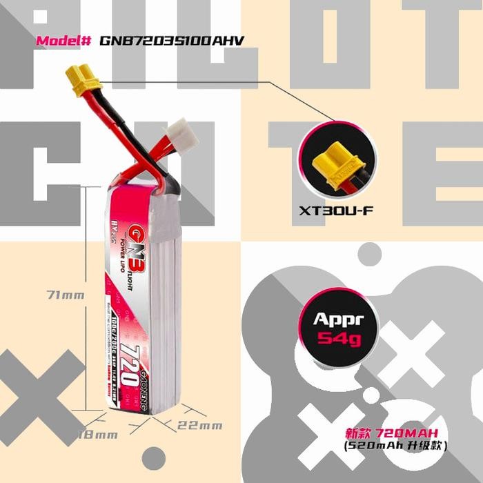 3S LIPO HV GAONENG/GNB 720MAH 11.4V 3S 100C HV LIPO BATTERY XT30