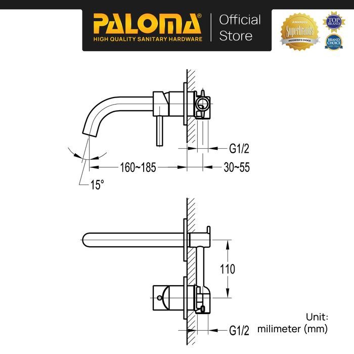di1r- Paloma Keran Wastafel Tanam Concealed Cuci Tangan Kran Air Panas Dingin Dinding Wall