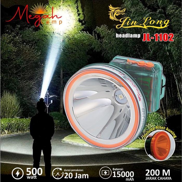 Senter Kepala / Headlamp Jinlong JL 1102 waterproof / Tahan air 500 watt super terang Baterai