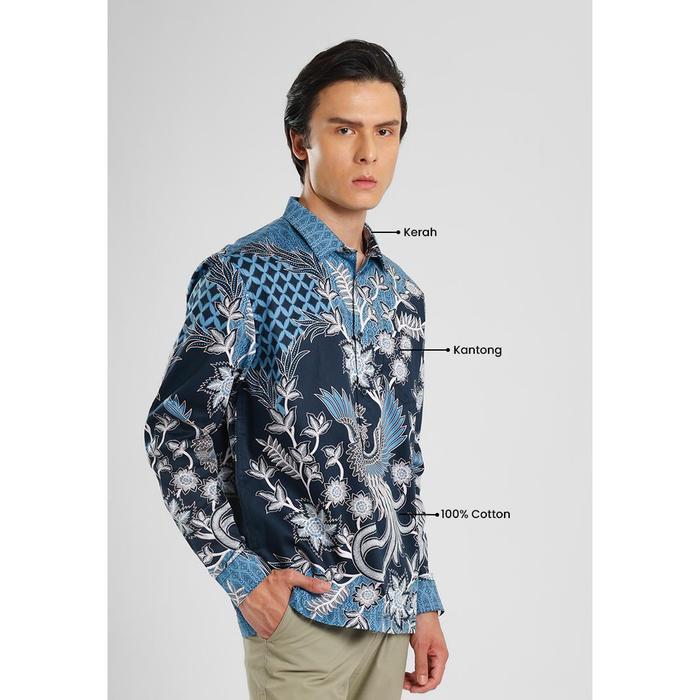 MANZONE - Kemeja Batik Lengan Panjang Mandala Modern Fit - Navy