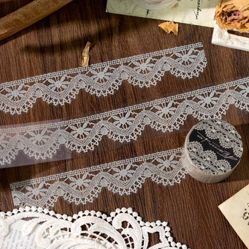 6Rolls PET Washi Tape - Floral Lace Pattern for Japanese-Style Journal Decoration, Waterproof