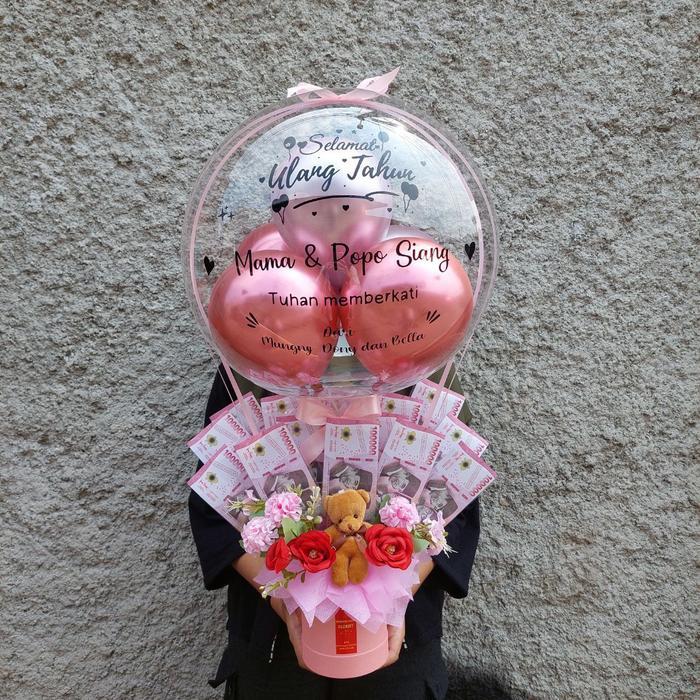 Baru Balon Bouquet Buket Bucket Boneka Small Bunga (Isi Uang Sendiri)