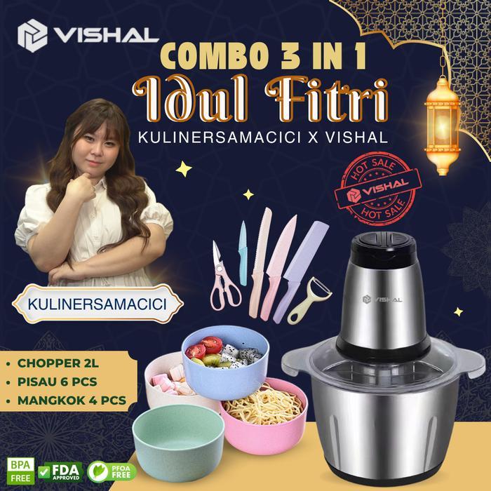 Mitochiba Kitchen - Combo ICOD) Stainless Blender Daging Penggiling+1Set u+4Pcs Mangkuk Set