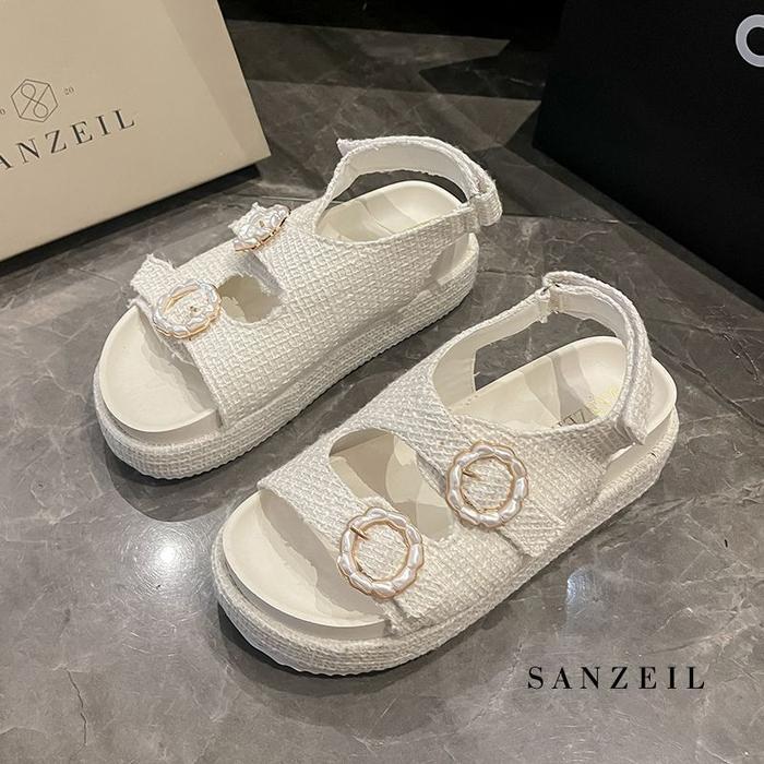 SANZEIL Ivy cewek Sandal Wanita dengan Sol 4cm Bahan Sintetis dan Kanvas Ukuran 36-40 - Putih, Ukura