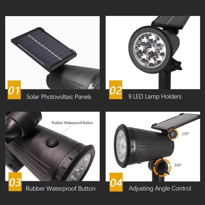 CUCI GUDANG Solar LED spotlight solar light 9LED light adjustable solar spotlight super bright
