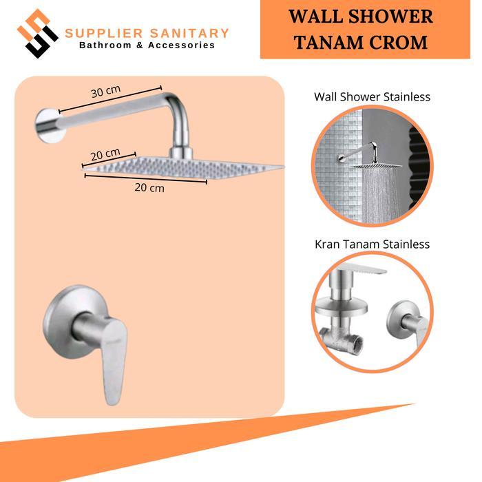 Onda - SHOWER TANAM STENLIS SUS 304 PEKET STOP KRAN DINDING/WALL SHOWER/HEAD SHOWER Tiang Pipa Karet