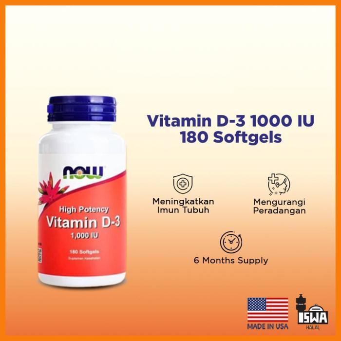 Now Foods Vitamin D-3 400 IU D-3 1000 IU Hh Potency 180 & 360 Tablets Suplemen Kesehatan Tulang & Gi