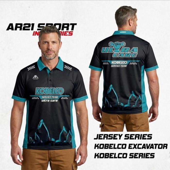 Ar21 Sport Wangky Polo Jersey Kobelco Hyundai Excavator Alat Berat Fullprinting Bahan Tebal