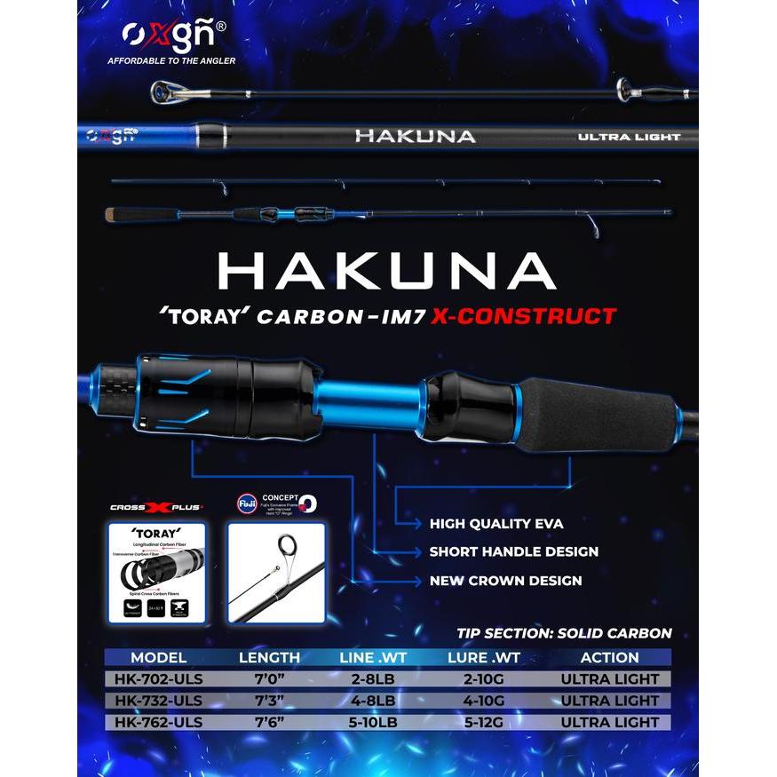 OXGN Joran Carbon Solid Hakuna Spinning 702 2-8lbs 732 4-8lbs 762 5-10lbs