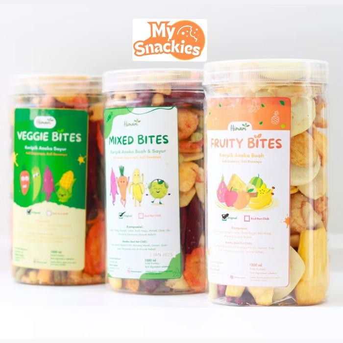

MY SNACKIES KOMBO HEMAT KERIPIK BUAH SAYUR MIX 3 TOPLES JAR @1000ML CEMILAN SEHAT