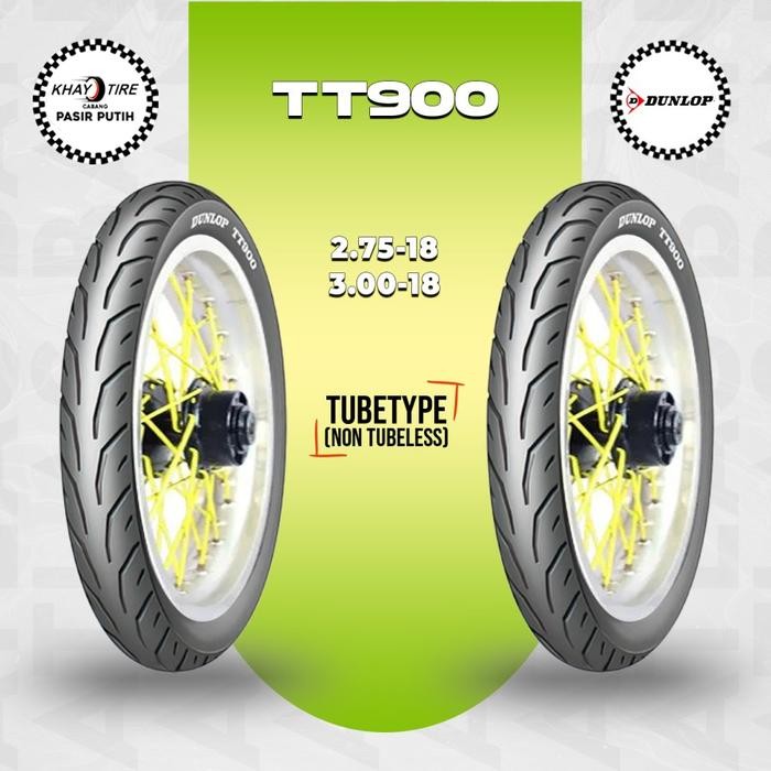 Paket Ban Motor DUNLOP TT900 2.75 - 3.00 Ring 18 NON Tubles