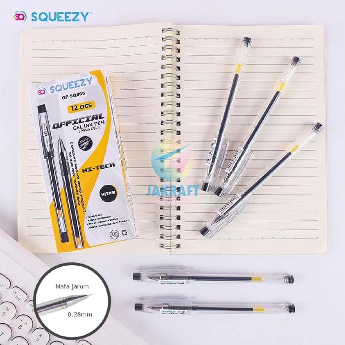 

New (12 Pcs) Pulpen Gel Pen SQUEEZY GP-SQ885 Hitam Black GP-SQ883 Biru Blue Hi-Tech Official Needle