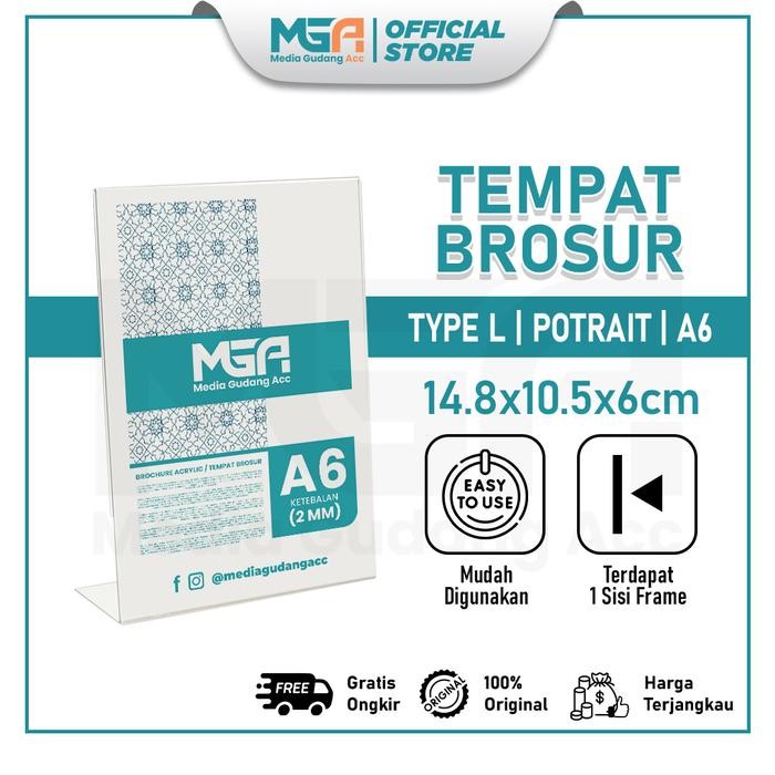

New Tempat Brosur A6 Potrait Tipe L Akrilik 2mm - Tent Holder / Tent Card Stand Display - Desk