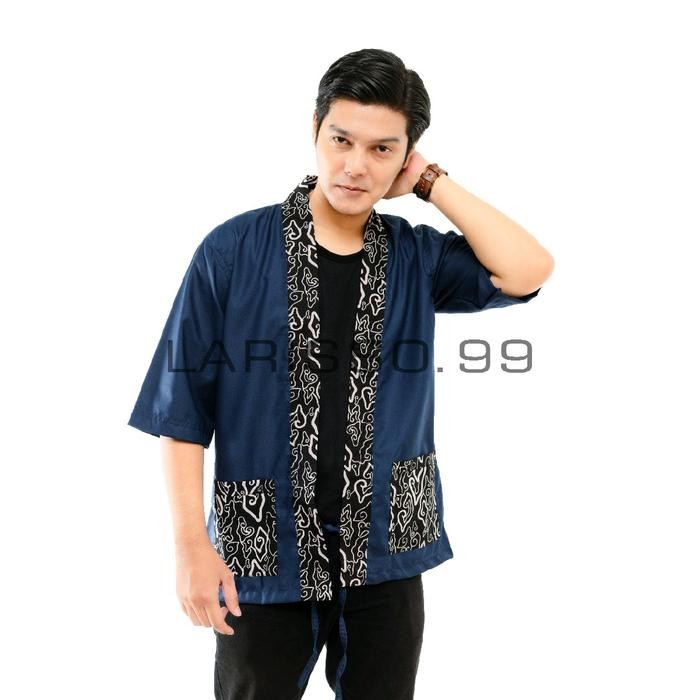 Larisso Baju Kimono Outer Atasan Pria Wanita Dewasa Bahan Katun Batik Kantong Nyaman Motif Panjang