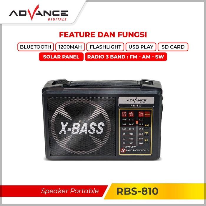 Paling Baik Speaker Radio Bluetooth Advance Rbs810 / Rbs-810 Usb Tf Card 3 Band Fm/Am/Sw1 With Led