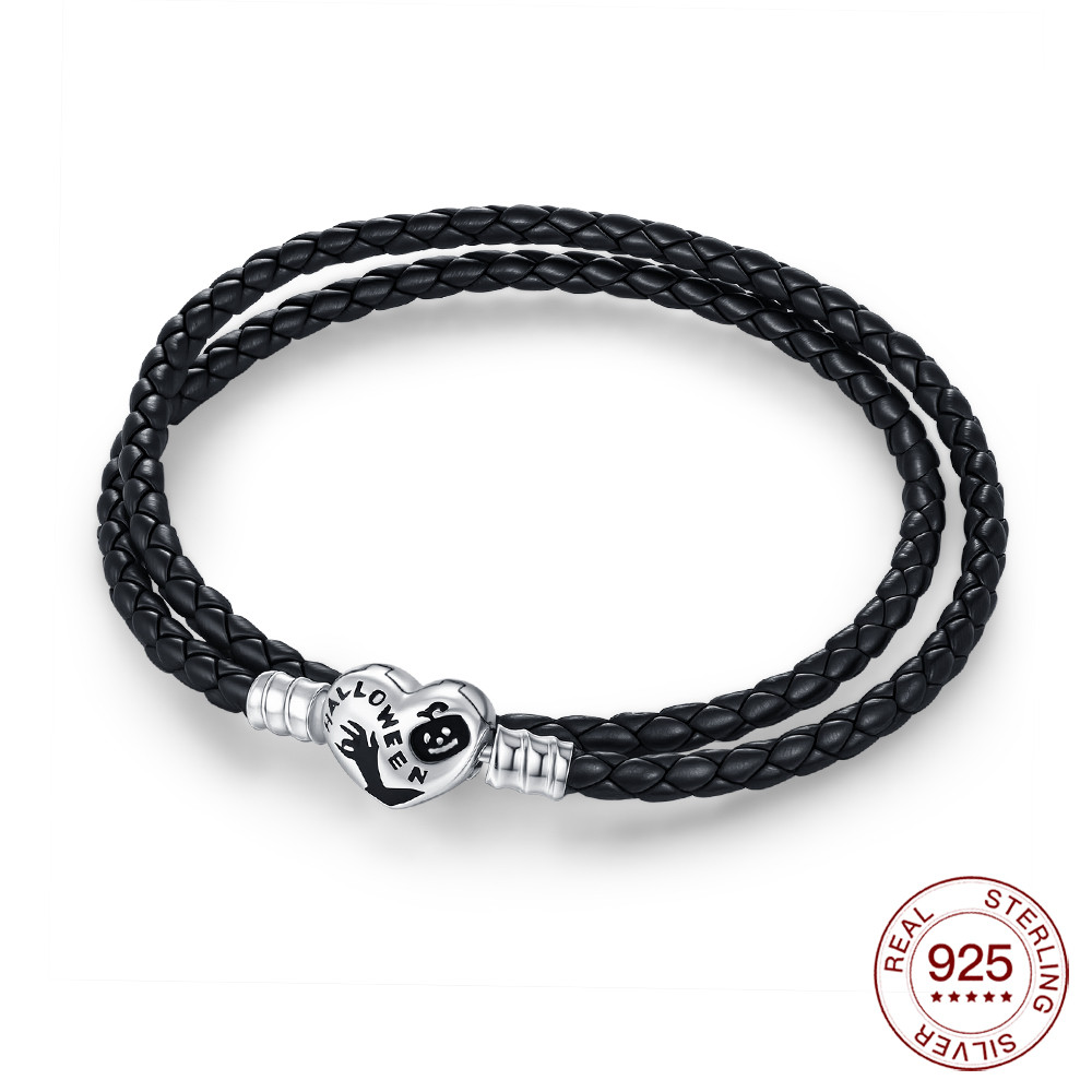 Halloween Bracelet 925 Sterling Silver Silhouette Heart Bracelet Original Charm Beaded Jewelry Diy