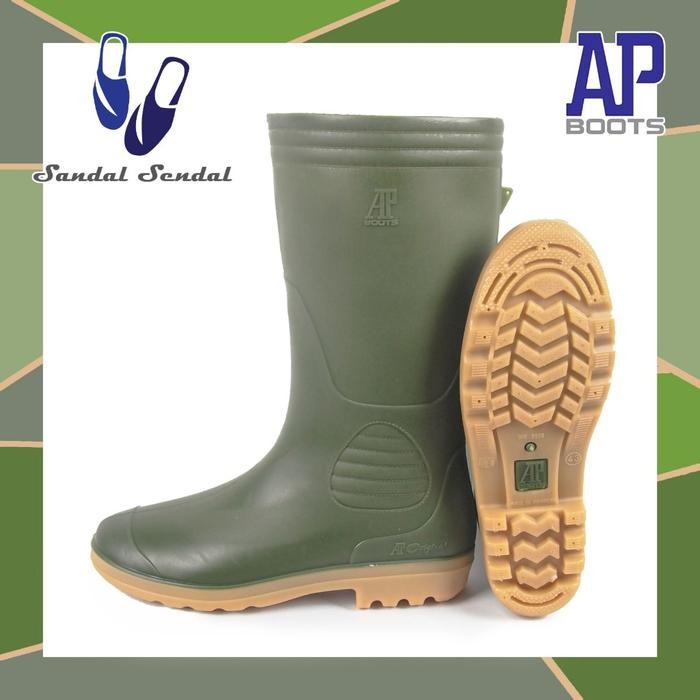Compass - Sepatu Boot Tinggi 9506 Boots Hijau Karet Lokal Anti Air & Slip Lentur Petani Perkebunan