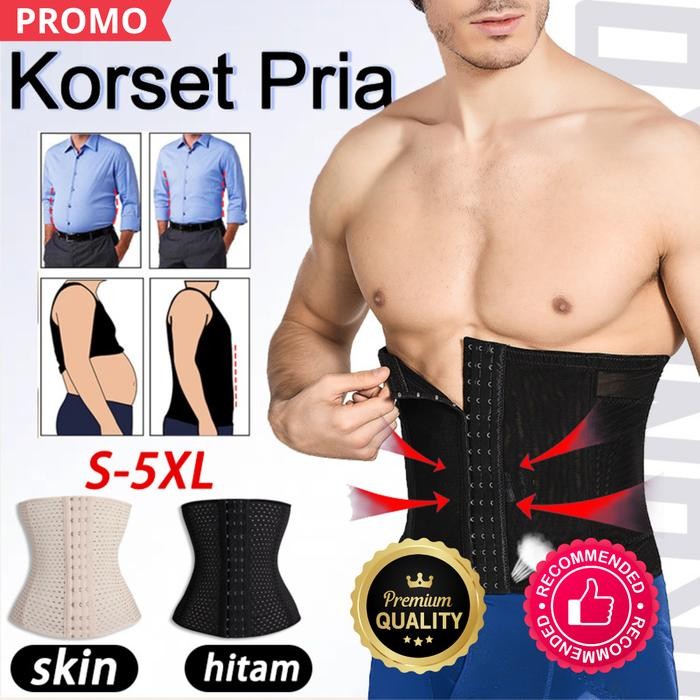 Korset Pria Pelangsing Perut Buncit Body Shaper Kualitas Premium Ukuran 25cm 13 Kait Original