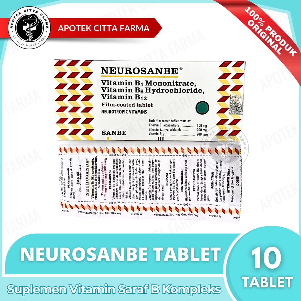 Neurosanbe Per 1 Strip @ 10 Tablet - Suplemen Vitamin Neurotropik / Vitamin B Komplex Complex Komple