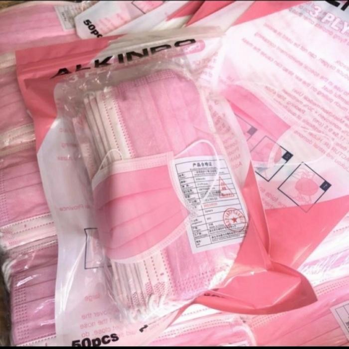 New Masker 3ply Alkindo Pink Disposable Mask 3Ply