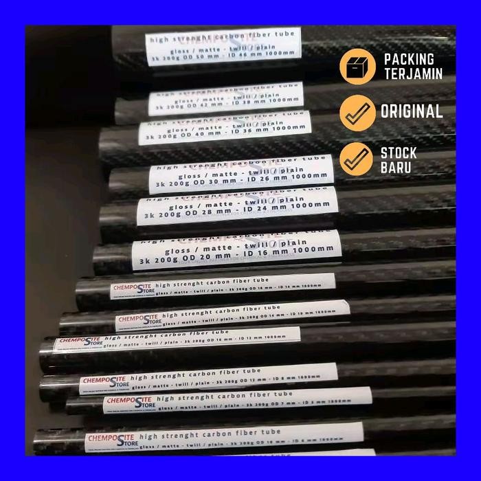 carbon fiber tube - pipa karbon fiber diameter 7mm - 50mm panjang 1m